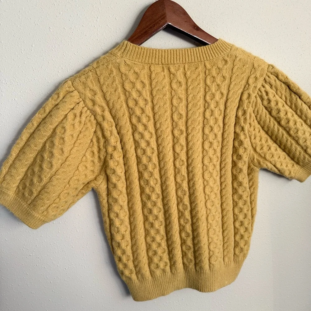 Mable Mustard Cable Knit Sweater Short Sleeve Cozy Cottagecore Medium - Picture 11 of 14